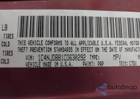 2012 Jeep Compass Sport z USA, uszkodzony, nr VIN 1C4NJDBB1CD630292